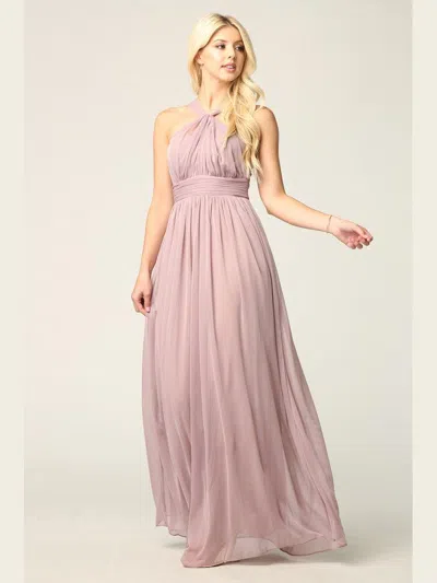 Eva Fashion Halter Long Bridesmaids Dress In Purple