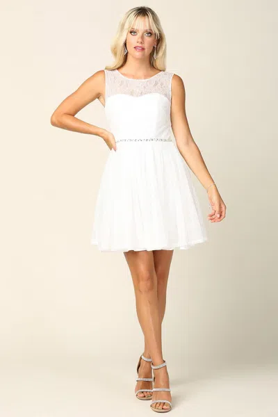 Eva Fashion Homecoming Short Sleeveless Lace Cocktail Dress In White
