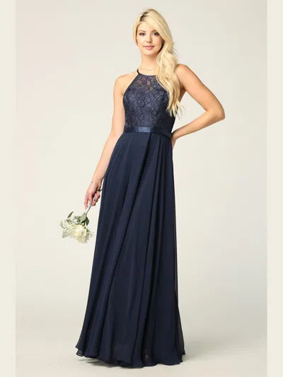 Eva Fashion Lace Halter Chiffon Long Bridesmaids Dress In Blue