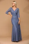 Eva Fashion Long 3/4 Sleeve Mother Of The Bride Lace Dress In Blue