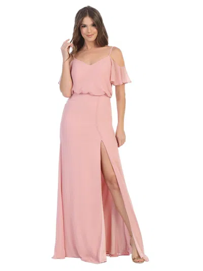 Eva Fashion Long Bridesmaids Off Shoulder Blouson Dress In Pink