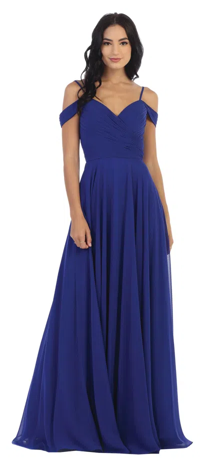 Eva Fashion Long Bridesmaids Pleated Off Shoulder Chiffon Gown In Blue