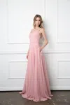 Eva Fashion Long Bridesmaids Ruffle Sleeve Chiffon Gown In Pink