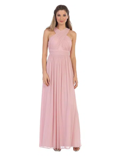 Eva Fashion Long Criss Cross Halter Bridesmaids Dress In Pink