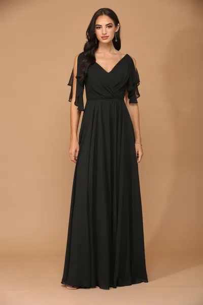 Eva Fashion Long Formal Flutter Sleeves Bridesmaids Dress In Black