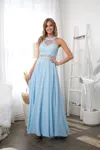 Eva Fashion Long Formal Halter Chiffon Bridesmaids Dress In Blue