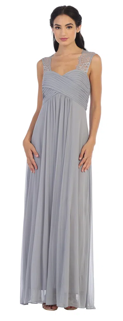 Eva Fashion Long Formal Lace Sleeves Bridesmaids Dress In Gray