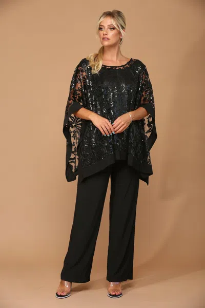 Eva Fashion Long Formal Mother Of The Bride Cape Pant Set In Black