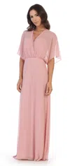 Eva Fashion Long Formal Mother Of The Bride Draped Chiffon Gown In Pink