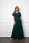 Eva Fashion Long Formal Ruffle Sleeve Chiffon Evening Dress In Green