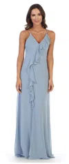 Eva Fashion Long Formal Ruffled Chiffon Bridesmaids Dress In Blue
