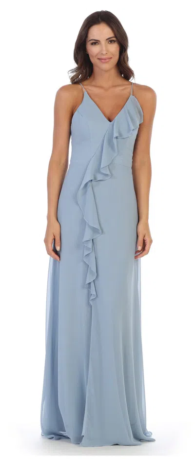 Eva Fashion Long Formal Ruffled Chiffon Bridesmaids Dress In Blue