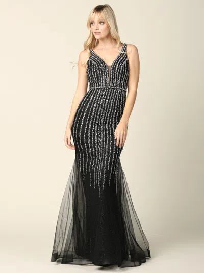 Eva Fashion Long Formal Sleeveless Fitted Prom Gown In Black