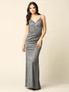 Eva Fashion Long Formal Spaghetti Strap Glitter Prom Dress In Gray
