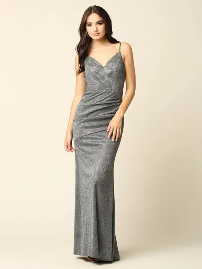 Eva Fashion Long Formal Spaghetti Strap Glitter Prom Dress In Gray