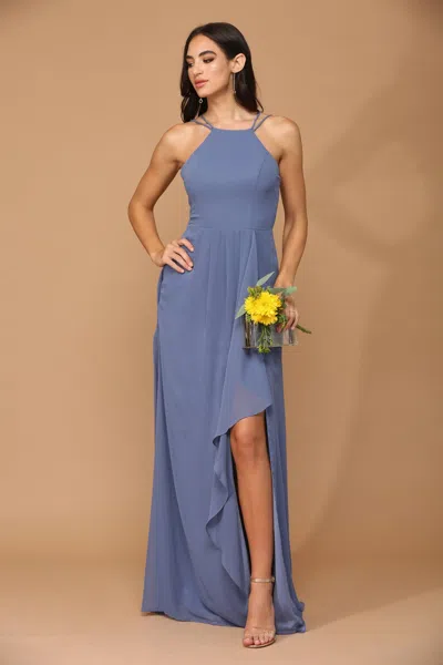 Eva Fashion Long Halter Formal Chiffon Bridesmaids Dress In Blue