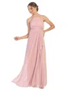 Eva Fashion Long Halter Tie Back Bridesmaids Dress In Pink