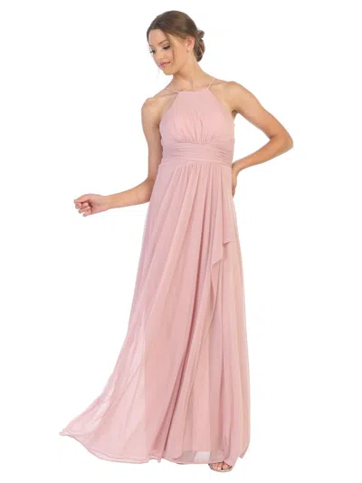 Eva Fashion Long Halter Tie Back Bridesmaids Dress In Pink