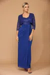 Eva Fashion Long Mother Of The Bride 2 Piece Formal Bolero Dress In Blue