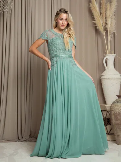 Eva Fashion Long Mother Of The Bride Beaded Chiffon Formal Gown In Green