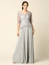 Eva Fashion Long Mother Of The Bride Formal Embroidered Dress In Gray