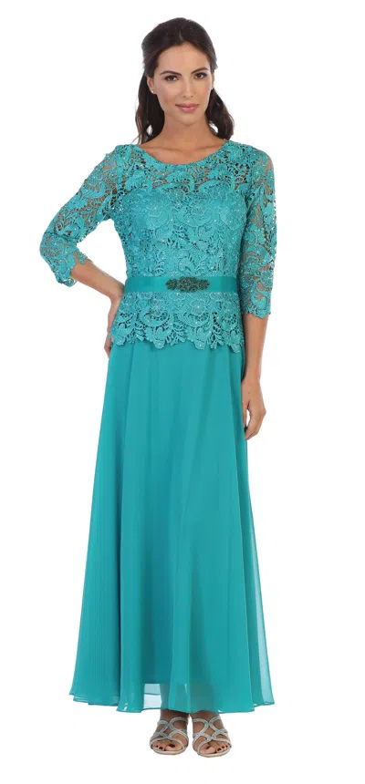 Eva Fashion Long Mother Of The Bride Lace Chiffon Formal Gown In Green
