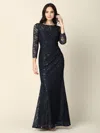 Eva Fashion Long Mother Of The Bride Lace Formal Dress In Blue