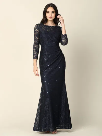 Eva Fashion Long Mother Of The Bride Lace Formal Dress In Blue