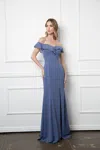 Eva Fashion Long Off Shoulder Formal Bridesmaids Chiffon Dress In Blue