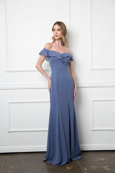 Eva Fashion Long Off Shoulder Formal Bridesmaids Chiffon Dress In Blue
