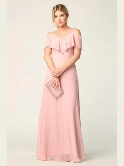 Eva Fashion Long Off Shoulder Formal Bridesmaids Chiffon Dress In Pink