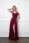 Eva Fashion Long Off Shoulder Formal Chiffon Bridesmaids Dress In Burgundy
