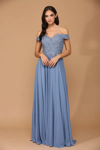 Eva Fashion Long Off Shoulder Formal Chiffon Evening Dress In Blue