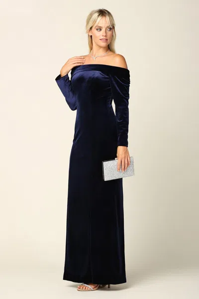 Eva Fashion Long Off Shoulder Formal Velvet Dress In Blue