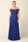 Eva Fashion Long Off Shoulder Lace Bodice Bridesmaids Dress In Blue