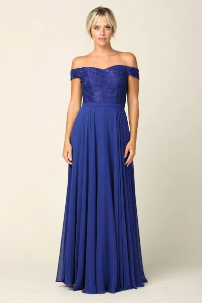 Eva Fashion Long Off Shoulder Lace Bodice Bridesmaids Dress In Blue