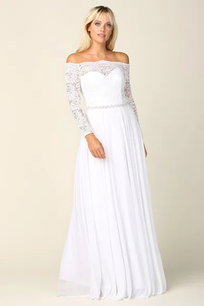 Eva Fashion Long Off Shoulder Lace Chiffon Wedding Dress In White