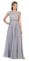 Eva Fashion Long Off Shoulder Mother Of The Bride Lace Dress In Silver