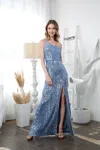 Eva Fashion Long One Shoulder Formal Fitted Prom Dress In Blue