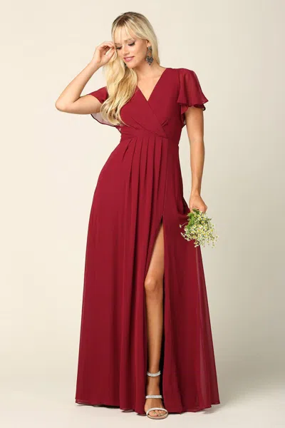 Eva Fashion Long Short Sleeve Mother Of The Bride Chiffon Dress In Burgundy