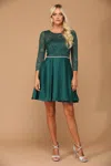 Eva Fashion Long Sleeve Beaded Cocktail Graduation Dress In Green