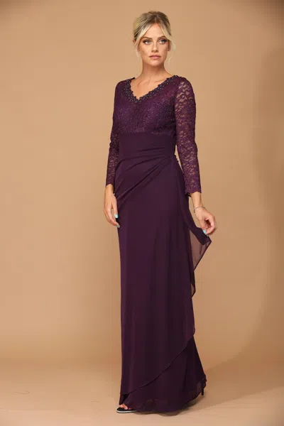 Eva Fashion Long Sleeve Formal Mother Of The Bride Evening Gown In Purple