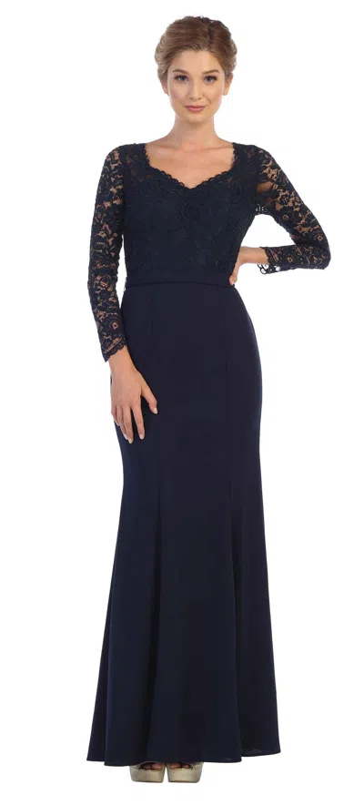 Eva Fashion Long Sleeve Mother Of The Bride Dress In Blue