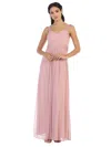 Eva Fashion Long Sleeveless Bridesmaid Chiffon Dress In Pink