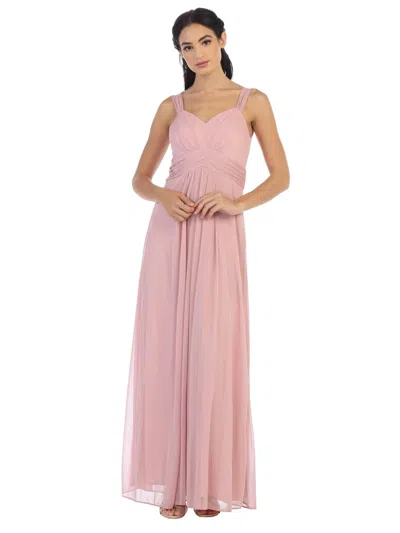 Eva Fashion Long Sleeveless Bridesmaid Chiffon Dress In Pink