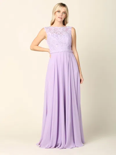 Eva Fashion Long Sleeveless Bridesmaids Lace Chiffon Dress In Purple