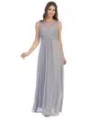 Eva Fashion Long Sleeveless Bridesmaids Stretch Chiffon Dress In Silver