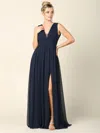 Eva Fashion Long Sleeveless Formal Bridesmaids V Neck Dress In Blue