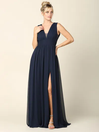 Eva Fashion Long Sleeveless Formal Bridesmaids V Neck Dress In Blue