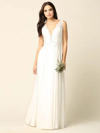 Eva Fashion Long Sleeveless Lace Chiffon Wedding Gown In White